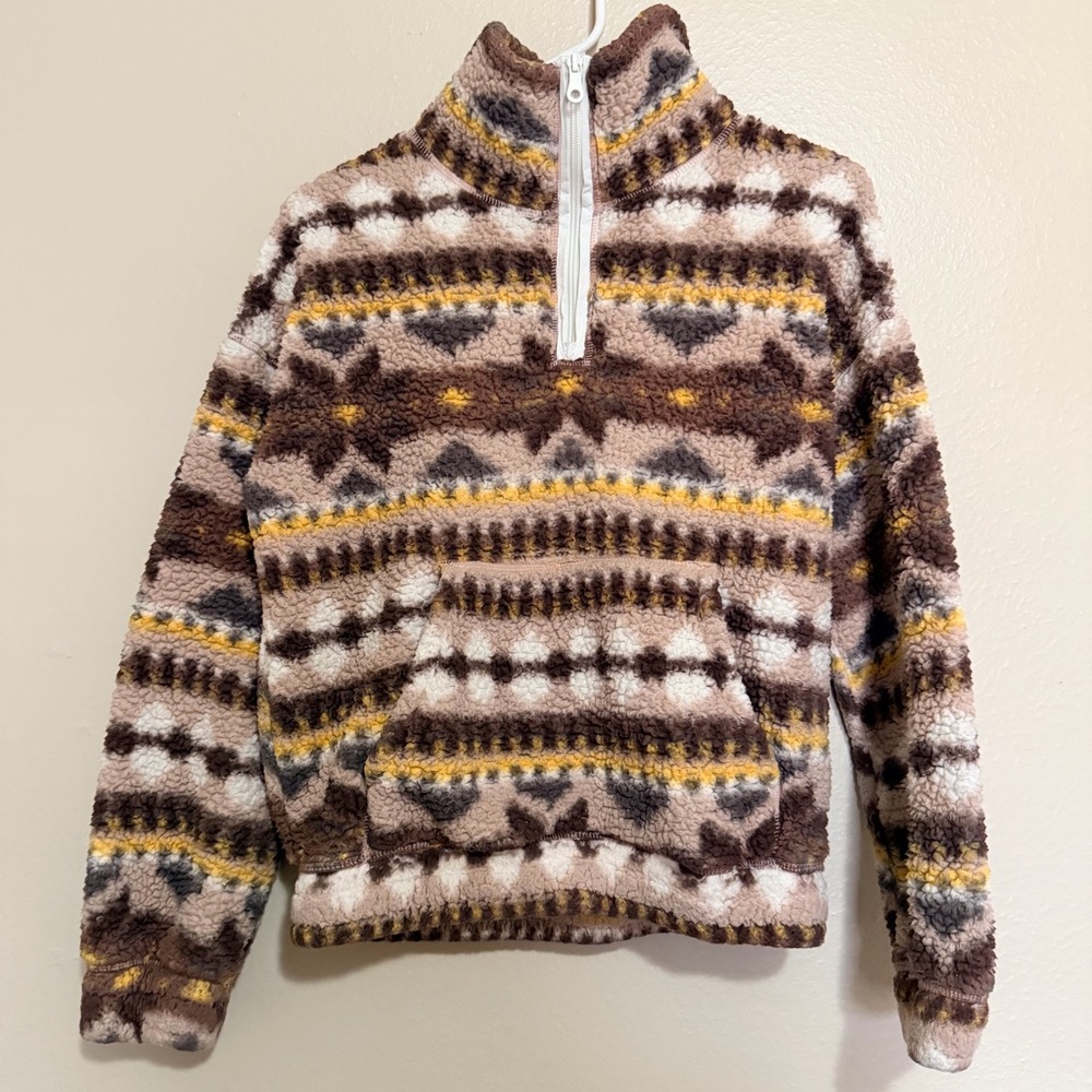 Aerie OFFLINE Patterned Sherpa Quarter Zip With Pocket Size XS